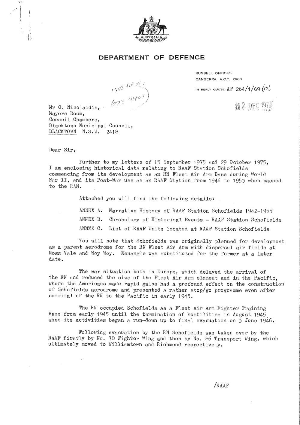 History RAAF Station Schofields