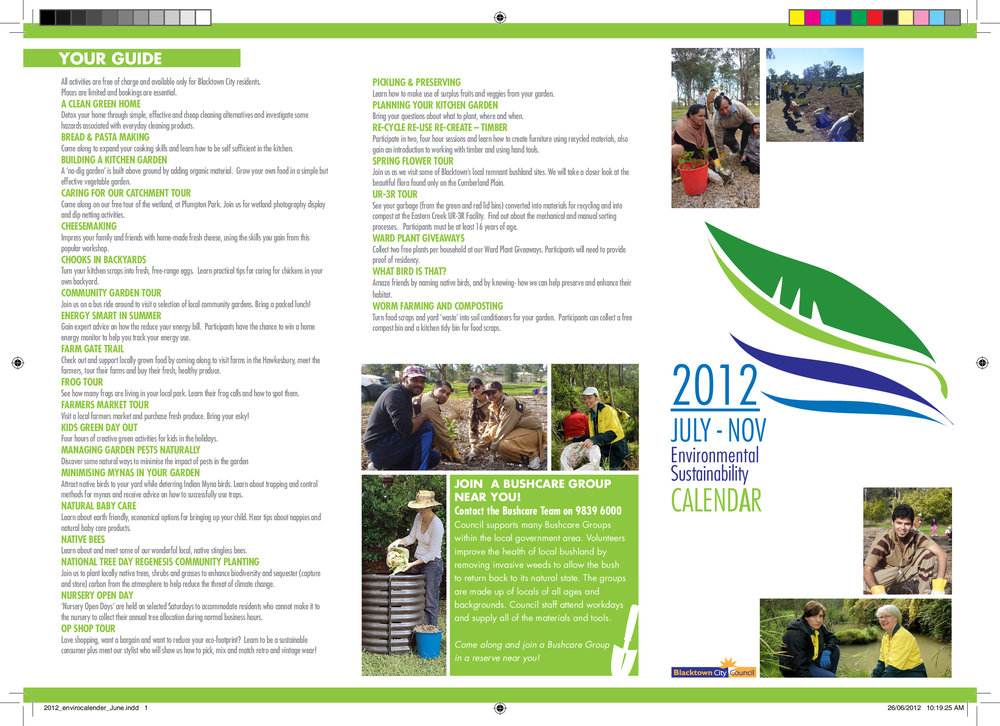 Environmental Sustainability Calendar, July-November 2012 