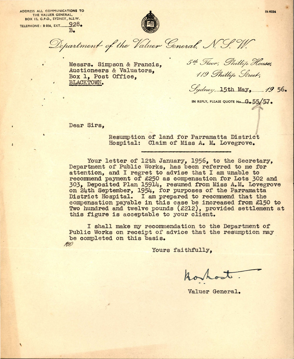 Resumption of Land for Hospital, Blacktown, 1956