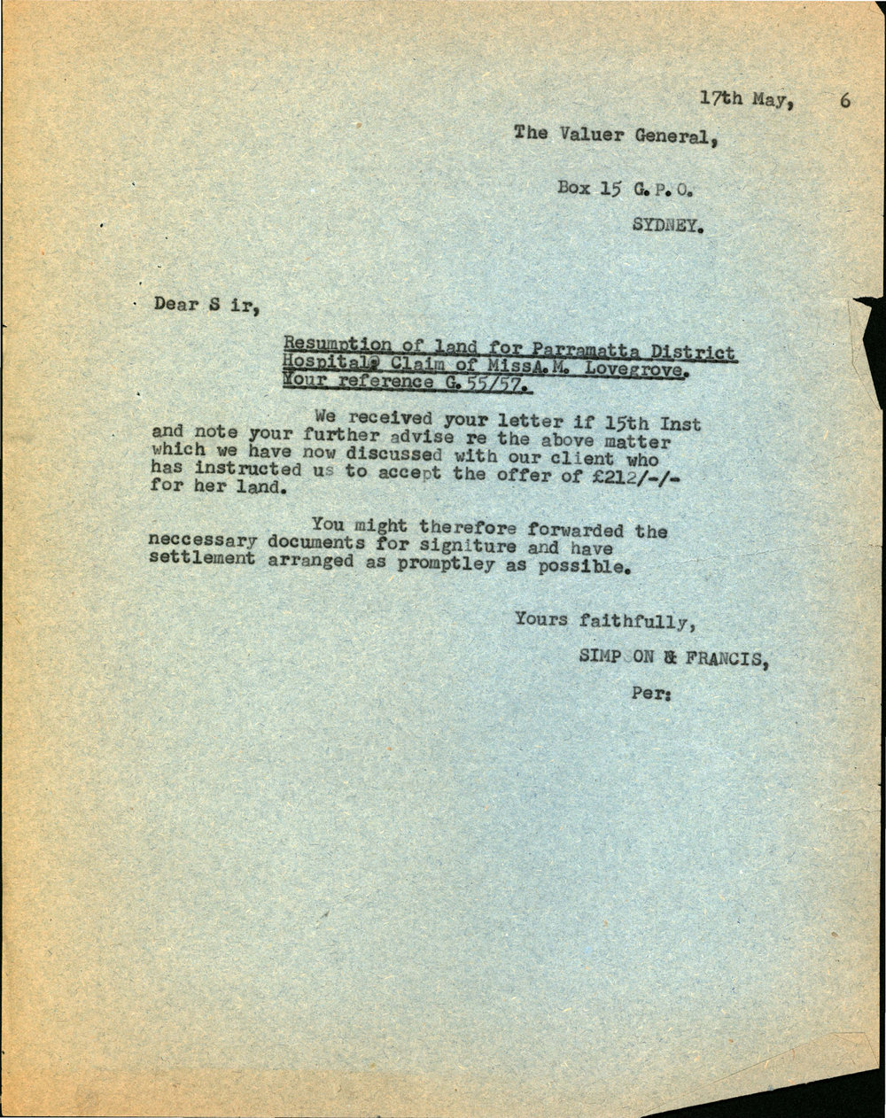 Resumption of Land for Hospital, Blacktown, 1956