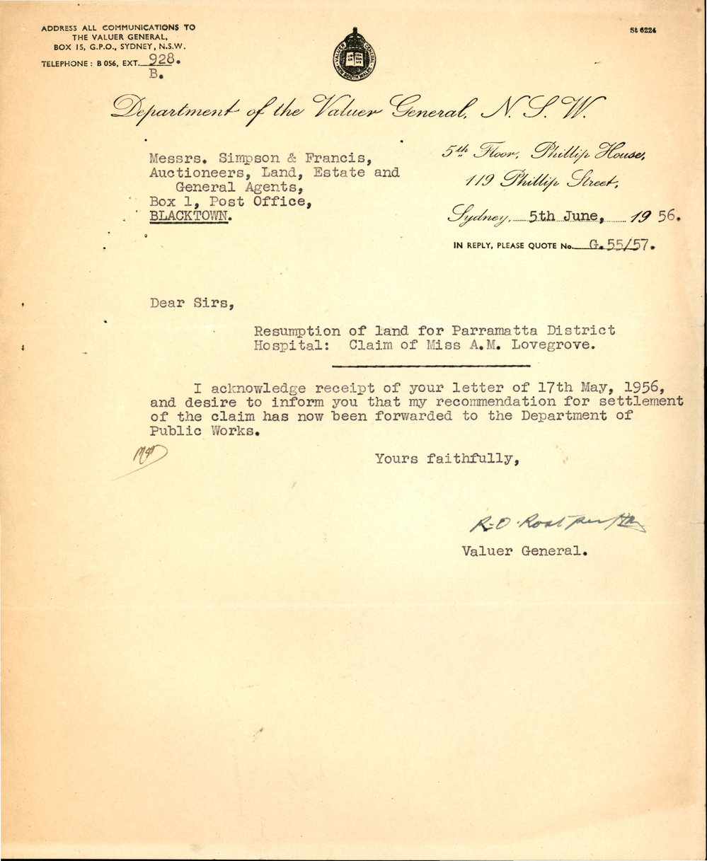 Resumption of Land for Hospital, Blacktown 1956