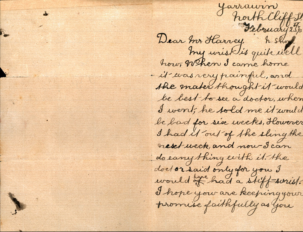 Letter of appreciation to Mr Harvey