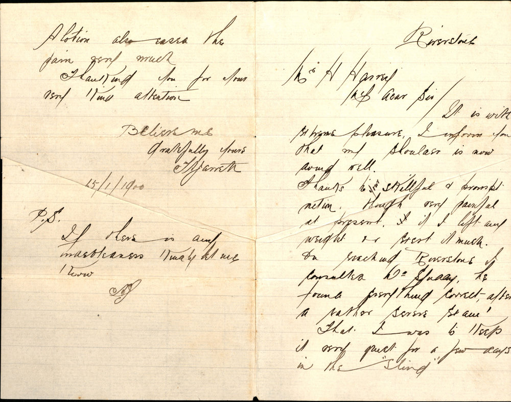 Letter of appreciation to Mr Harvey 