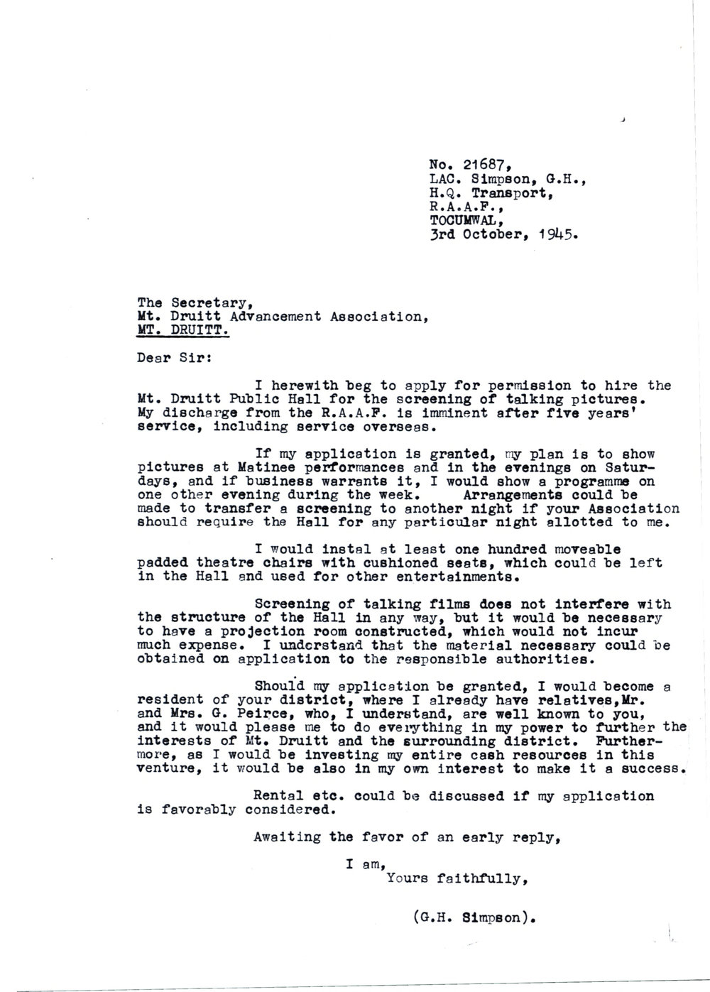 George Henry (Dick) Simpson. Correspondence from 1945-1969