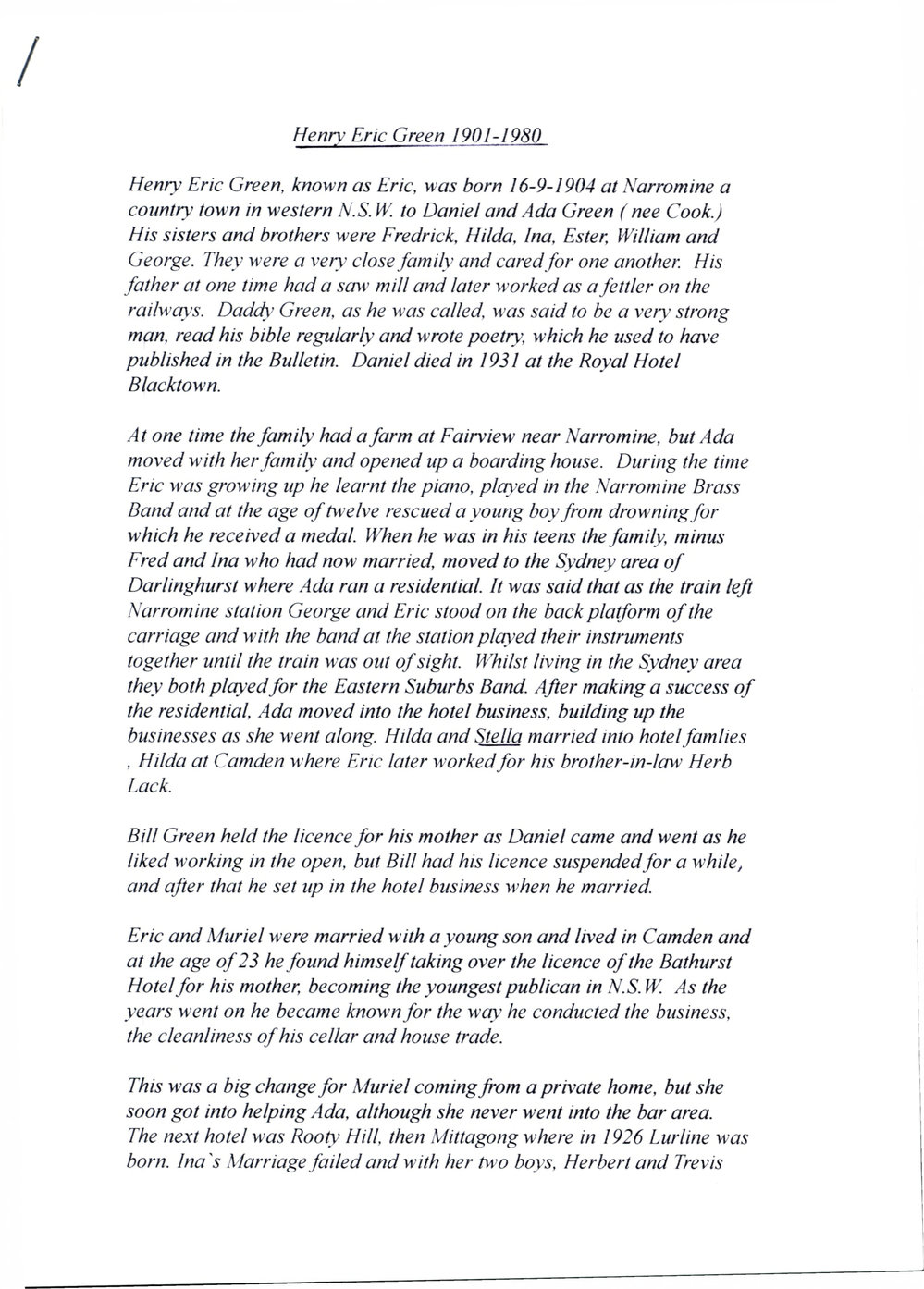 Henry Eric Green 1901-1980, Lurline Simpson