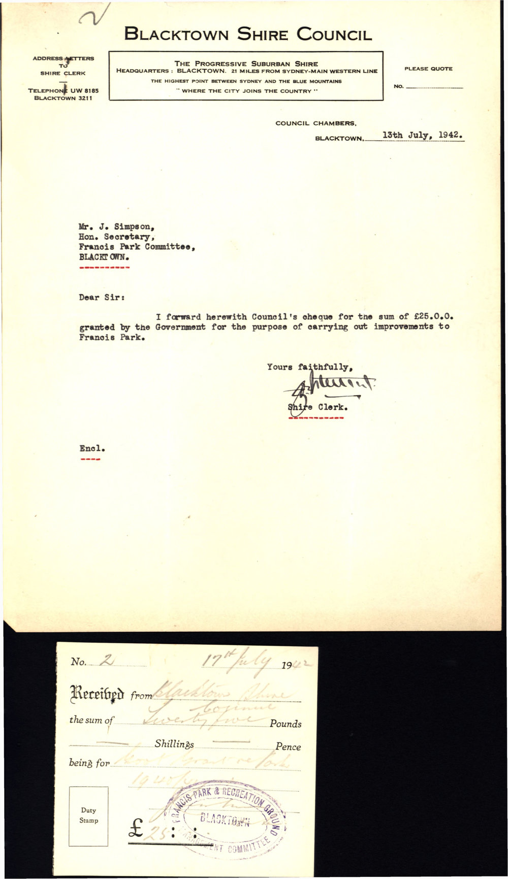 Letter from George Nixon Stewart to James Simpson, 13 July 1942