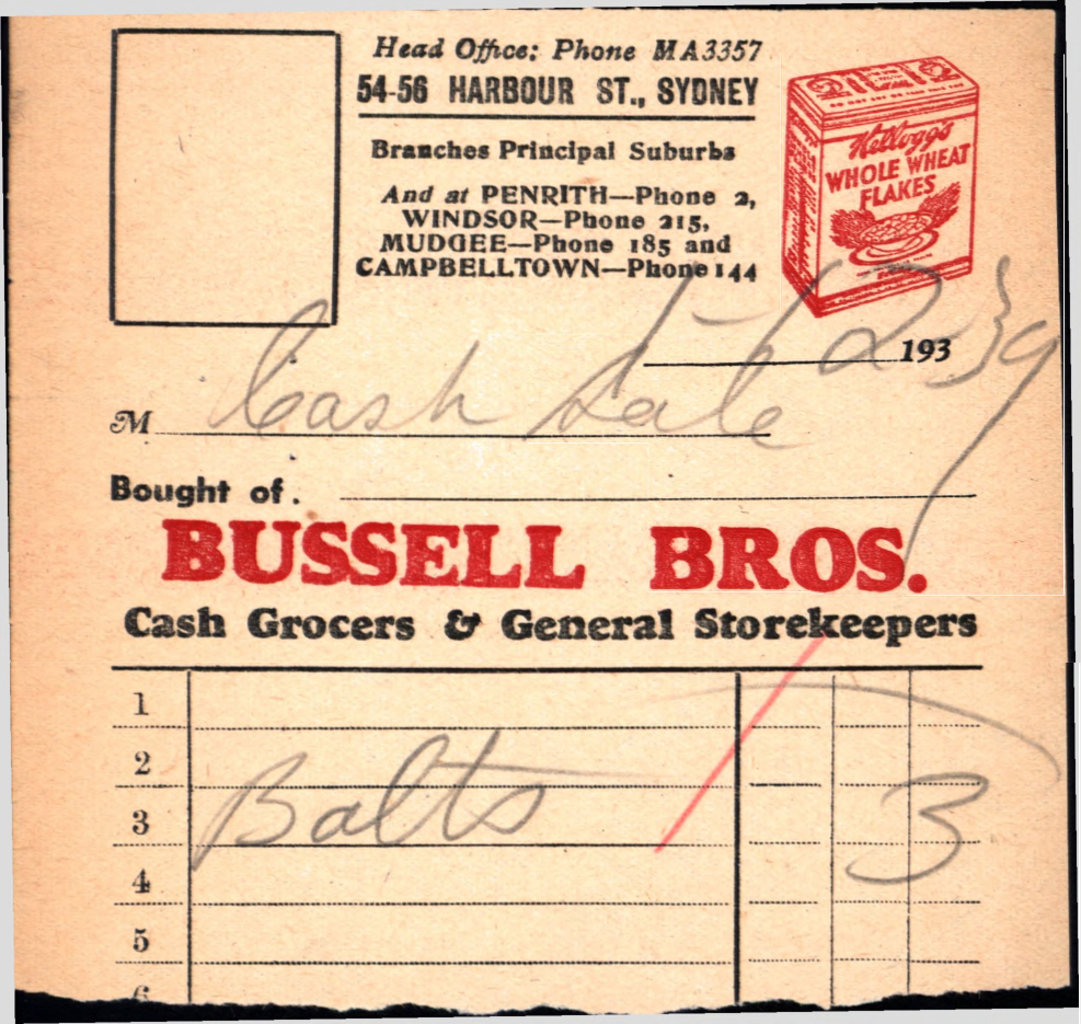 Bussell Brothers, Cash Sale, 1939