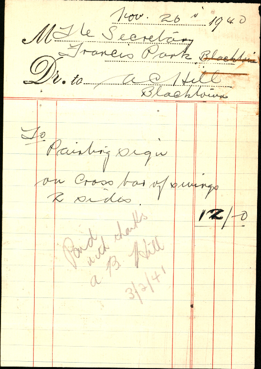 Payment for painting a sign, Francis Park, 1940