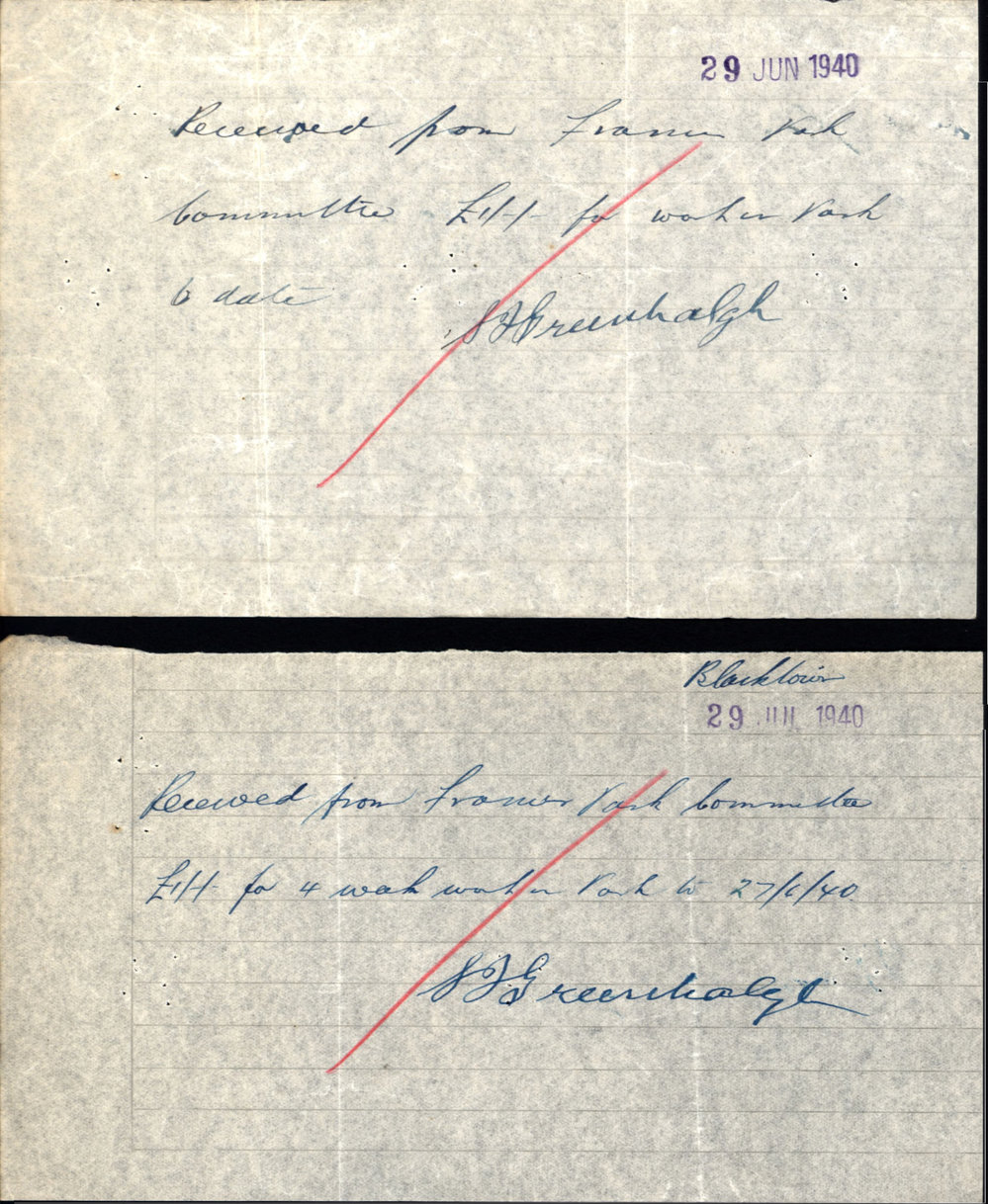 Payment receipts, Samuel James Greenhalgh, Jun-Jul, 1940