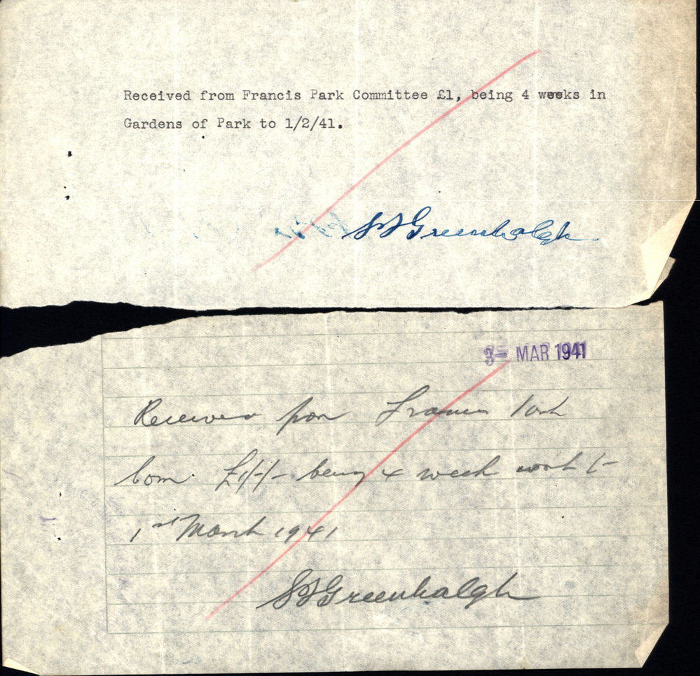 Payment receipts, Samuel James Greenhalgh, 1941