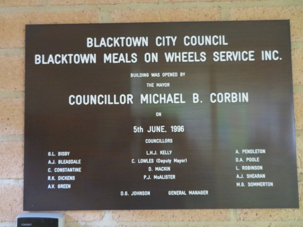 Blacktown Meals on Wheels service centre - Plaque