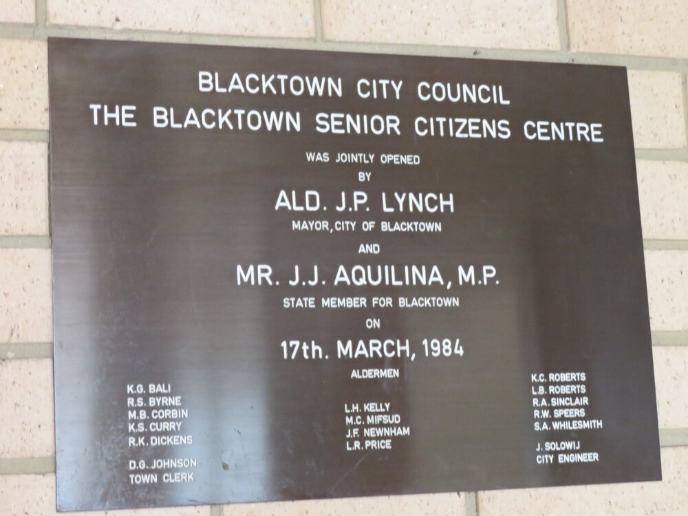 Blacktown Senior Citizens Centre, Blacktown - Plaque