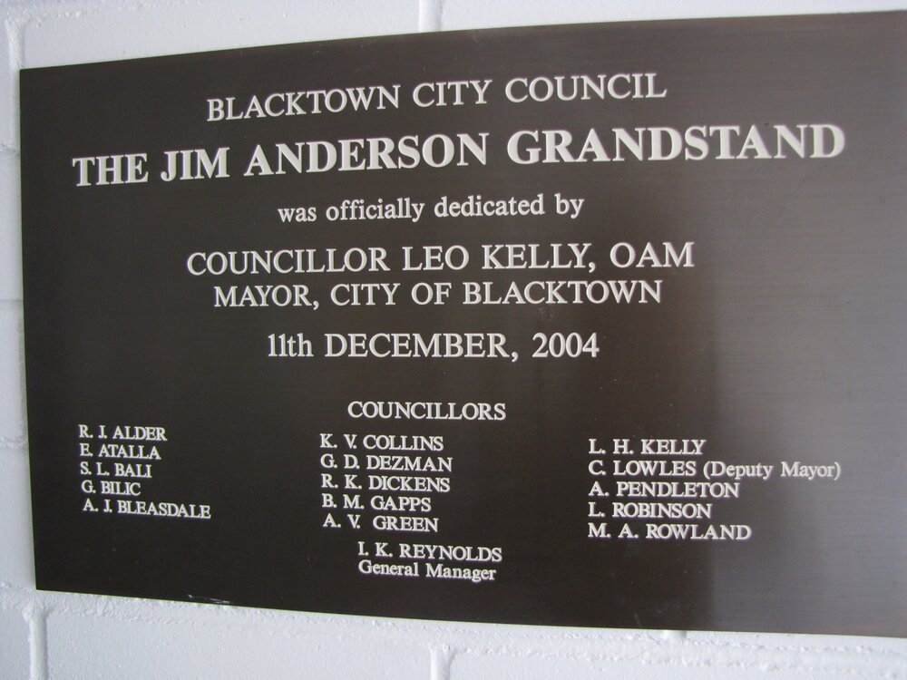 The Jim Anderson Grandstand - Plaque