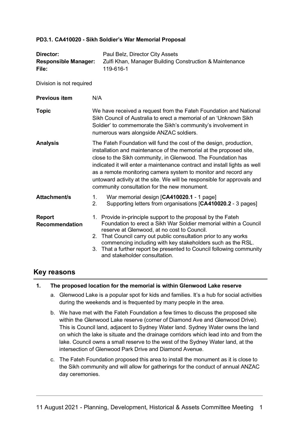 Sikh Soldier's War Memorial Proposal, 2021