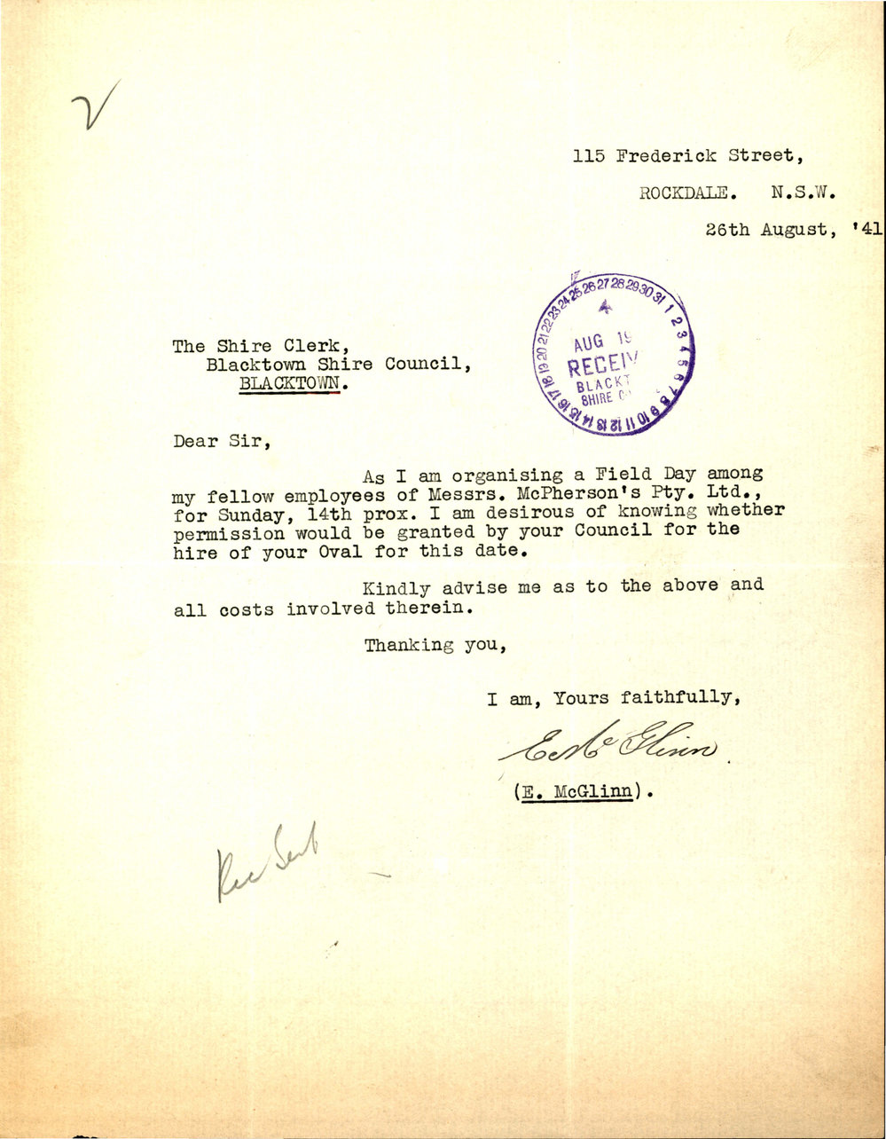 Letter from E McGlinn to George Nixon Stewart, 1941