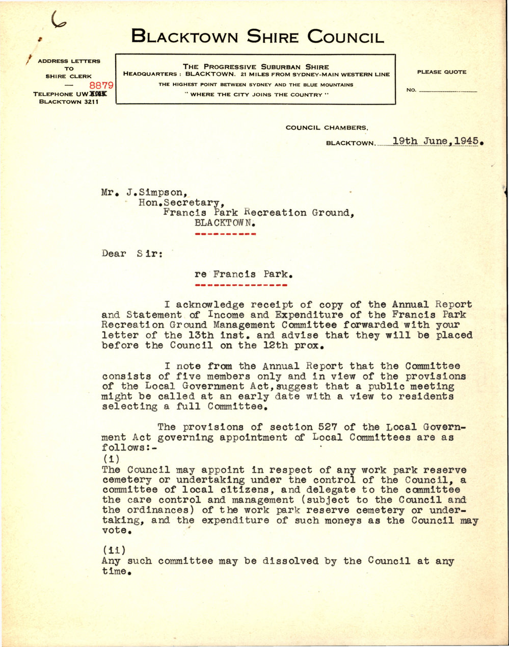 Letter from Herbert Kinder Pollack to James Simpson, 19 June 1945