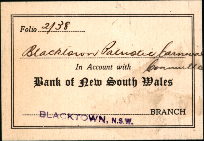 Blacktown Shire Patriotic  Carnival Committee Bank Account, 1943-44