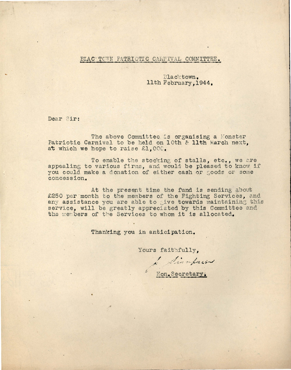 Blacktown Shire Patriotic Carnival Committee, 1943