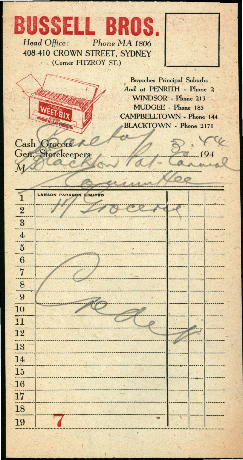 Bussell Brothers, Cash Sale, 1944