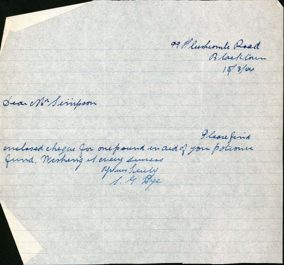 Letter from Sydney George Pye to James Simpson, 1944