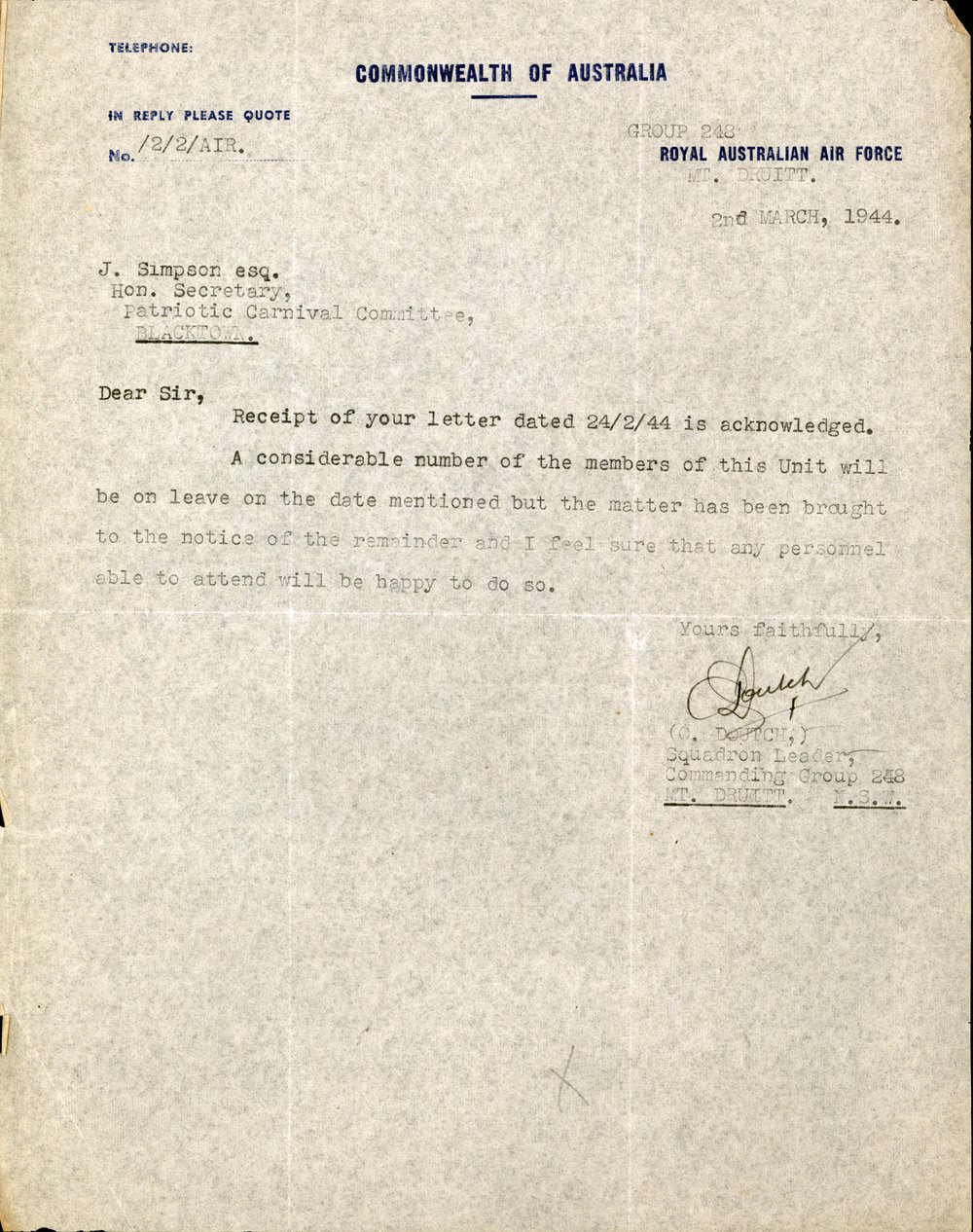 Letter from Squadron Leader Oswald Doutch to James Simpson, 1944