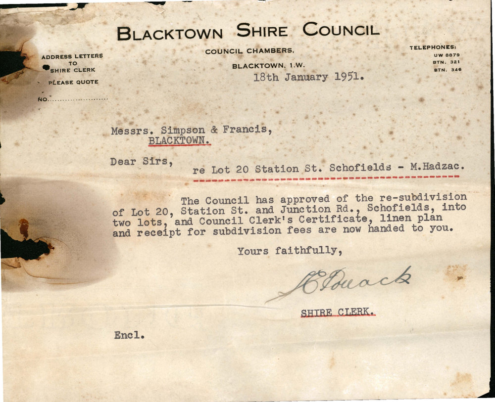 Subdivision Lot 20, Station Street Schofields, 1951