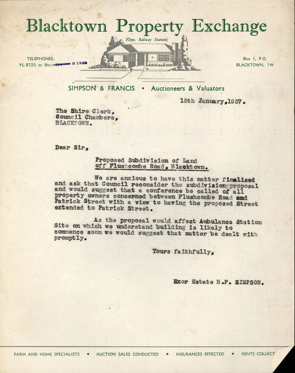 Proposed Subdivision of Land off Flushcombe Road, Blacktown, 1957