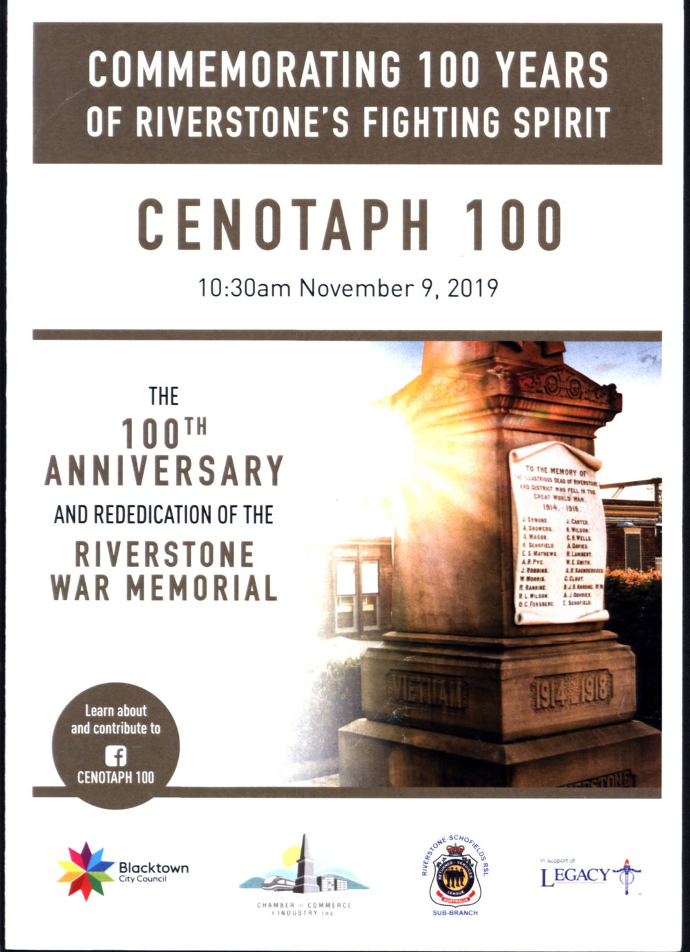 100th anniversary and Re-Dedication of the Riverstone &amp; District War Memorial, 2019