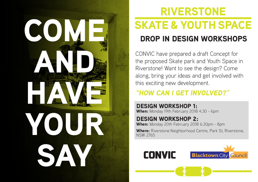 Riverstone Skate &amp; Youth Space, Drop In Design Workshops, 2018