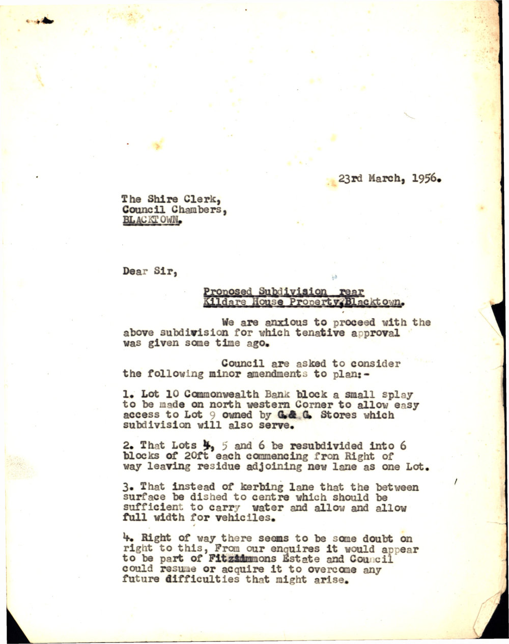 Proposed Subdivision near Kildare House Property, Blacktown, 1956