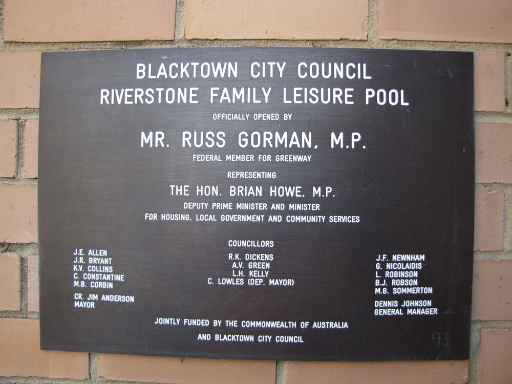 Riverstone Family Leisure Pool, Riverstone - Plaque, 1993
