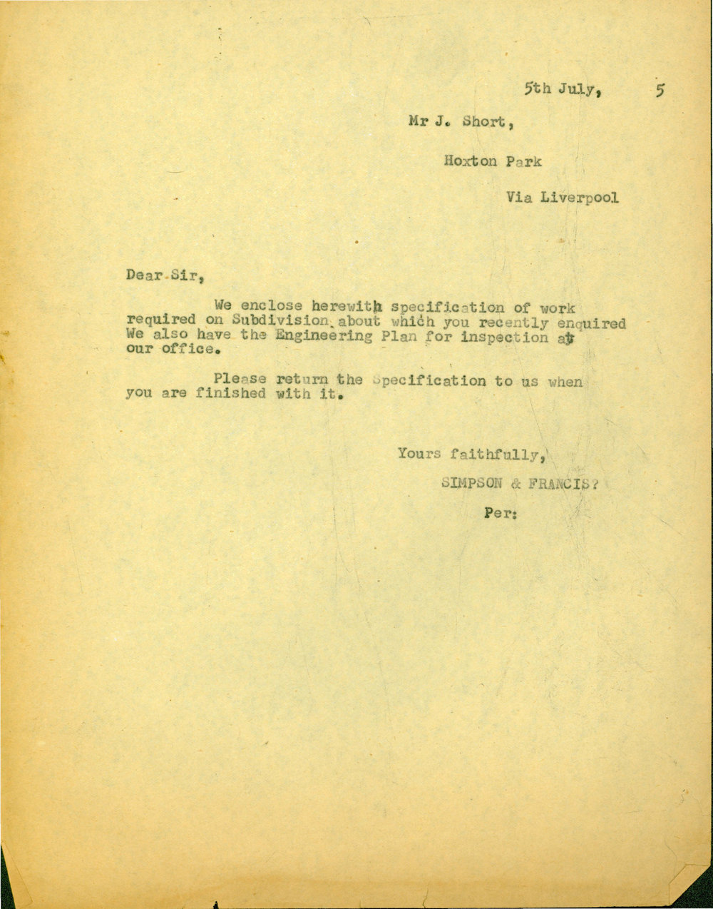 Proposed Subdivision of Land off Flushcombe Road, 1955