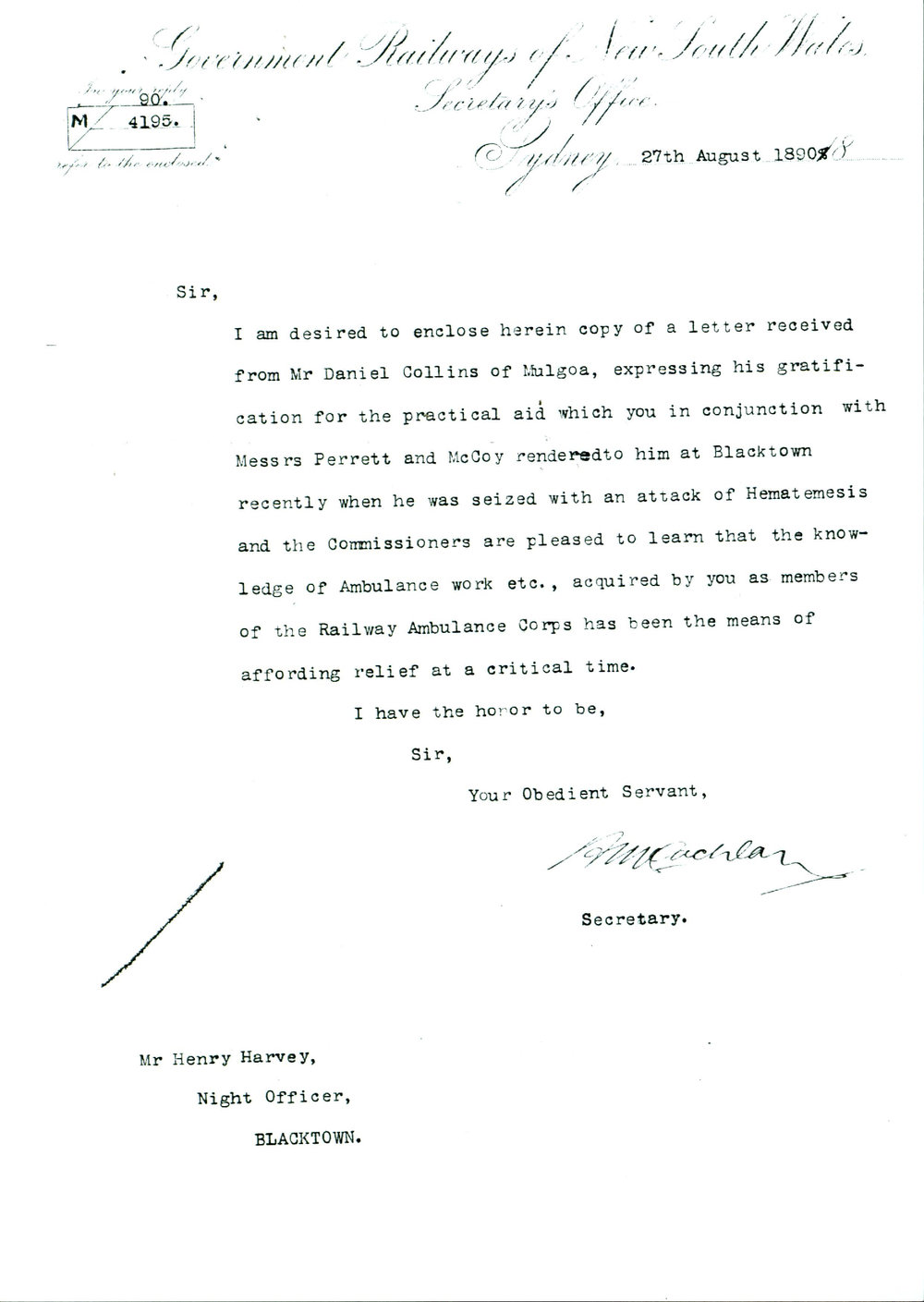 Letter from McLachlan, 1890