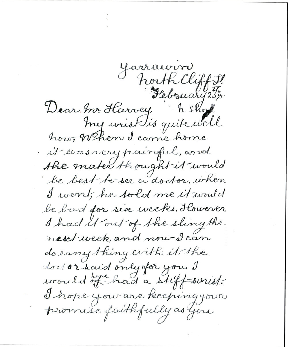 Letter from Jack Burr to Mr Harvey, ?1895