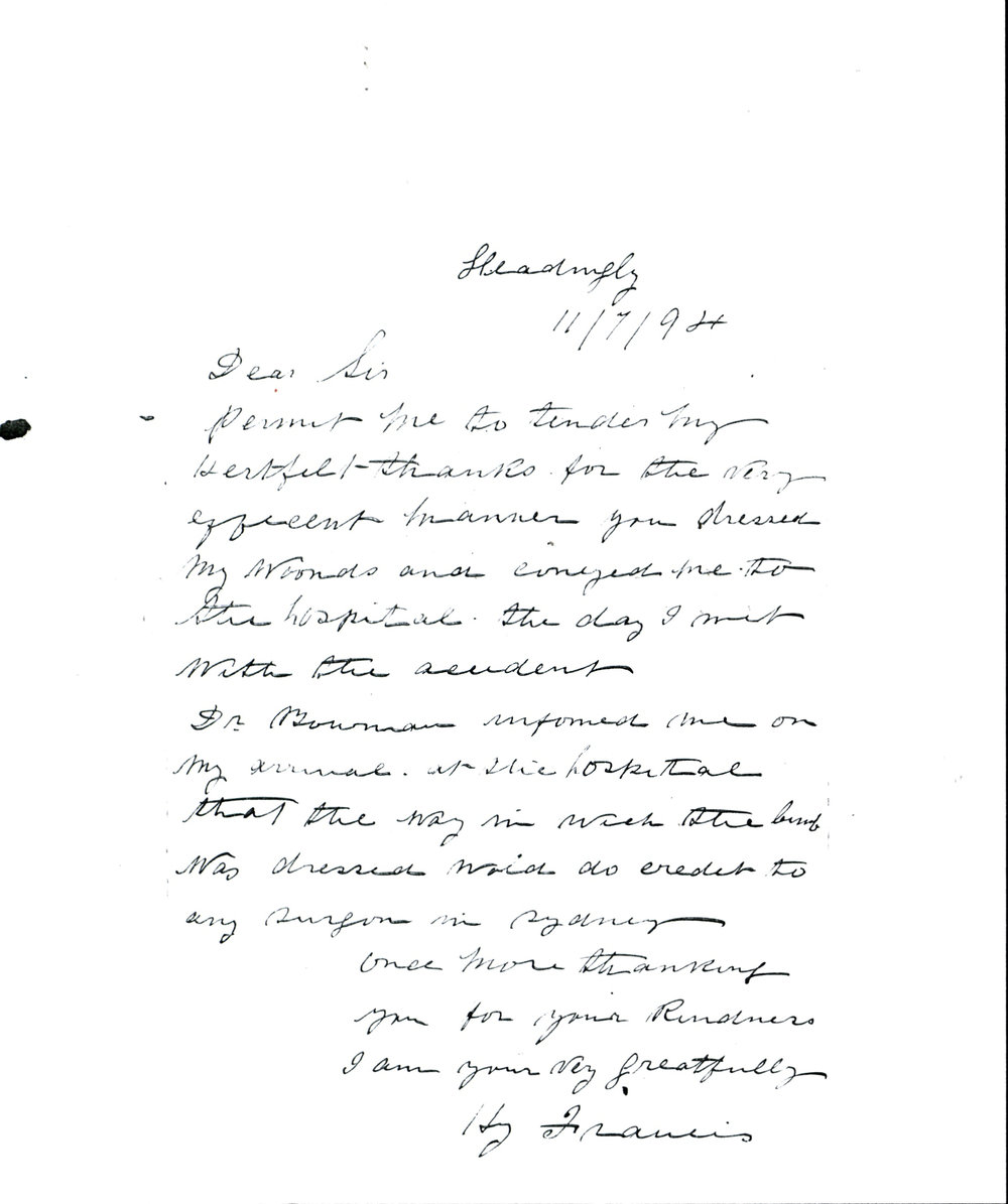 Letter from Henry Francis to Mr H Harvey, 1894