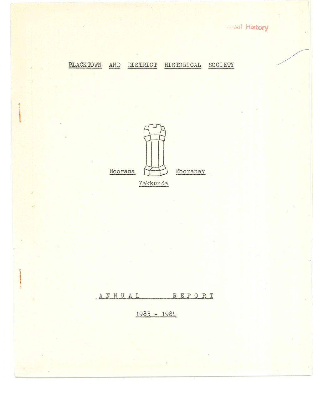 Blacktown and District Historical Society Annual Report, 1983 -1984