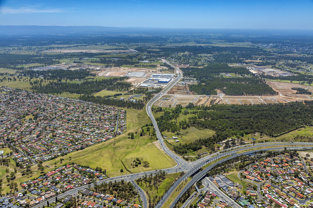 Aerial view of Sydney Business Park development, Marsden Park