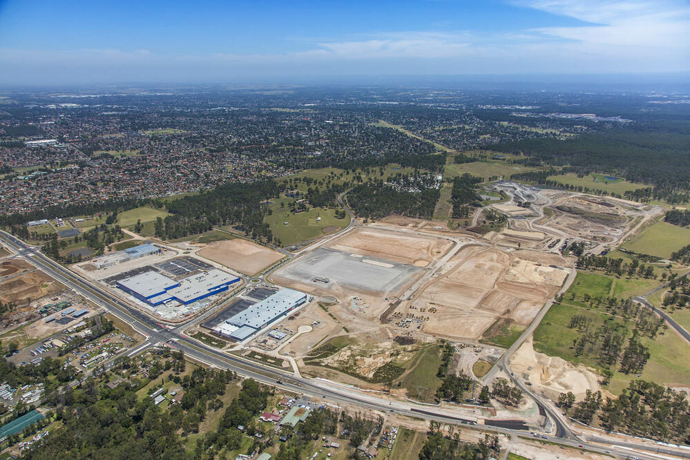 Aerial view of Sydney Business Park development, Marsden Park