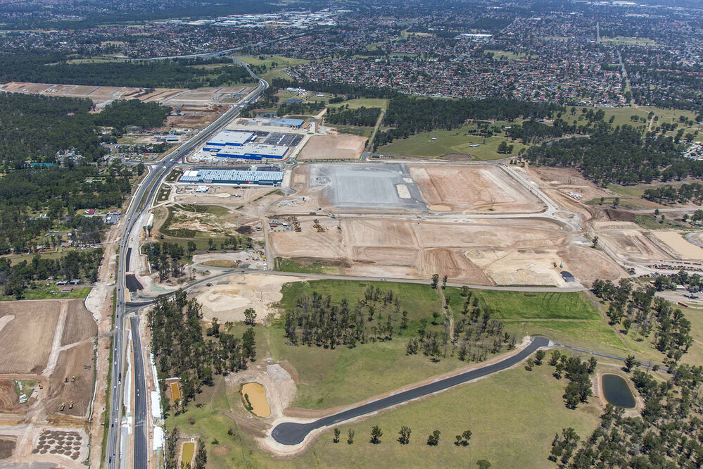 Aerial view of Sydney Business Park development, Marsden Park