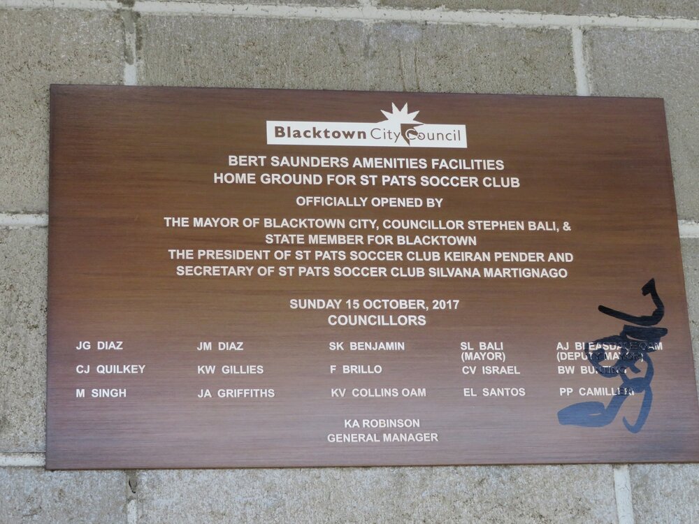 Plaque at Bert Saunders Reserve, Doonside