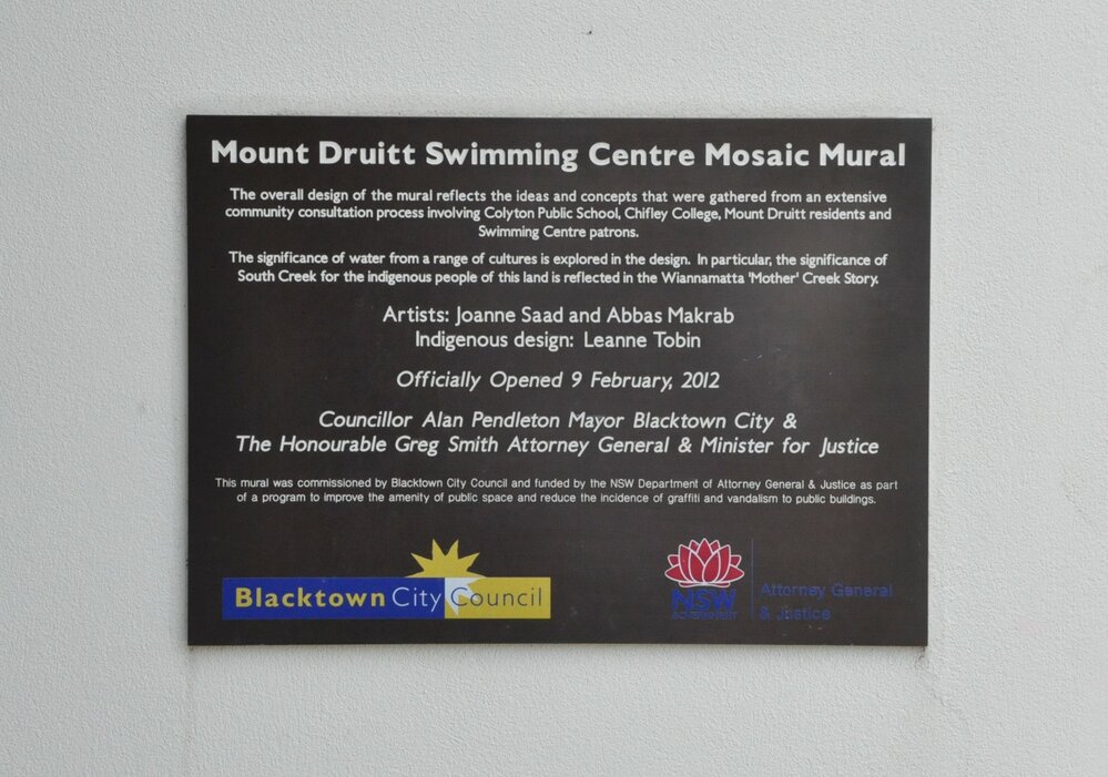 Mount Druitt Swimming Centre Mosaic Mural - Plaque
