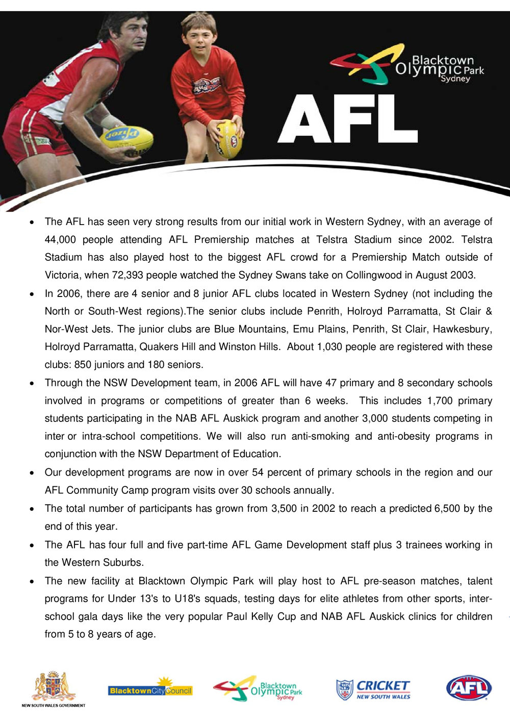 Australian Football League (AFL) Factsheet, Blacktown Olympic Park, c2006