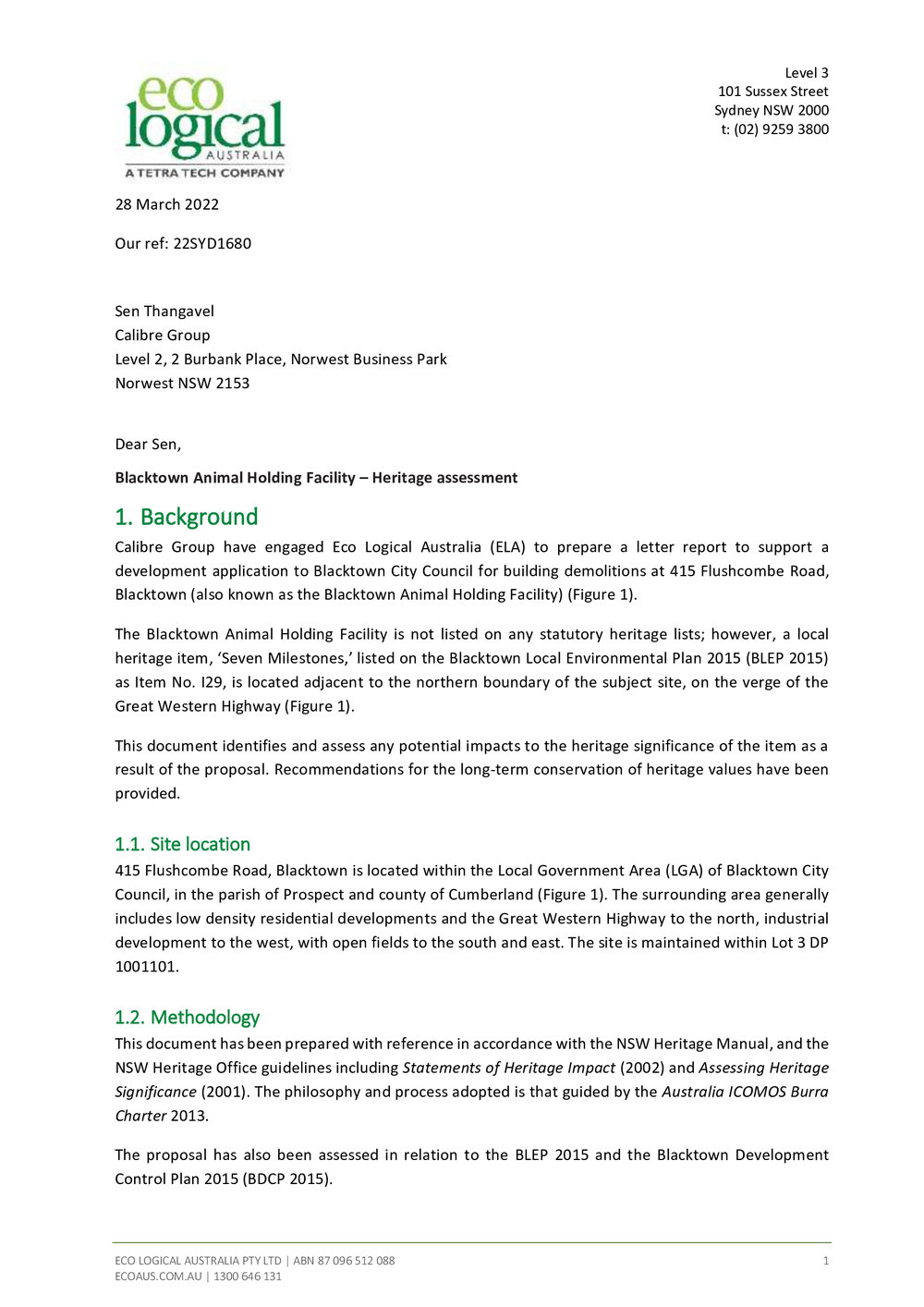 Heritage Assessment, Blacktown Animal Holding Facility Blacktown, 2022