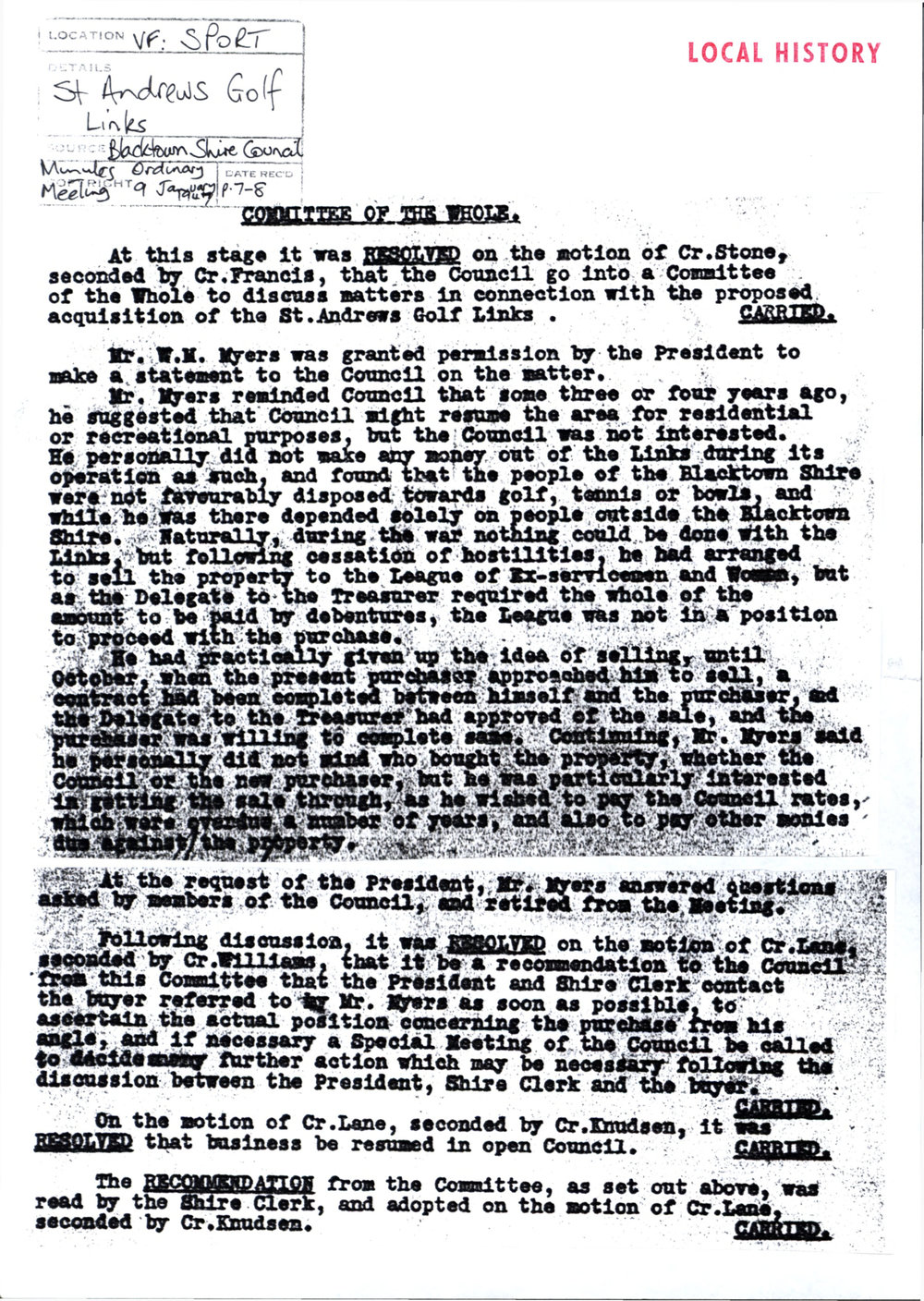 Proposed Acquisition  of St Andrews Golf Links, 1947