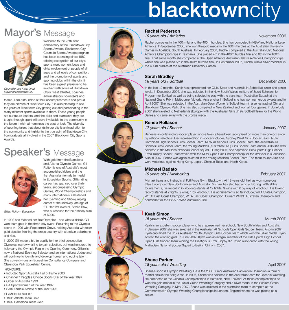 Nominees for Blacktown City Council Sports Awards, 2007