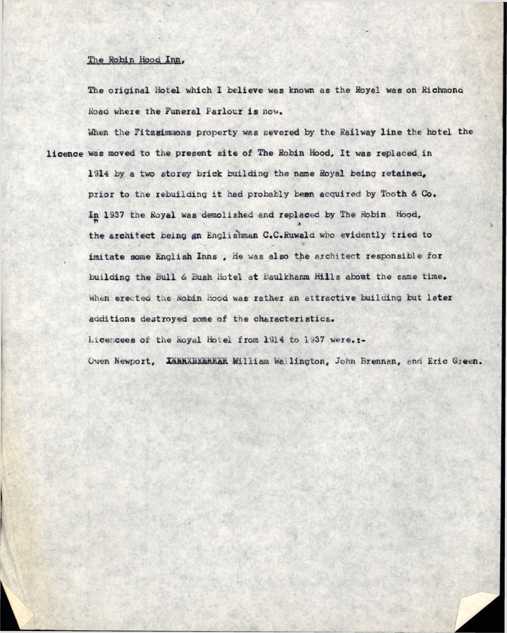 The Robin Hood Inn - brief history