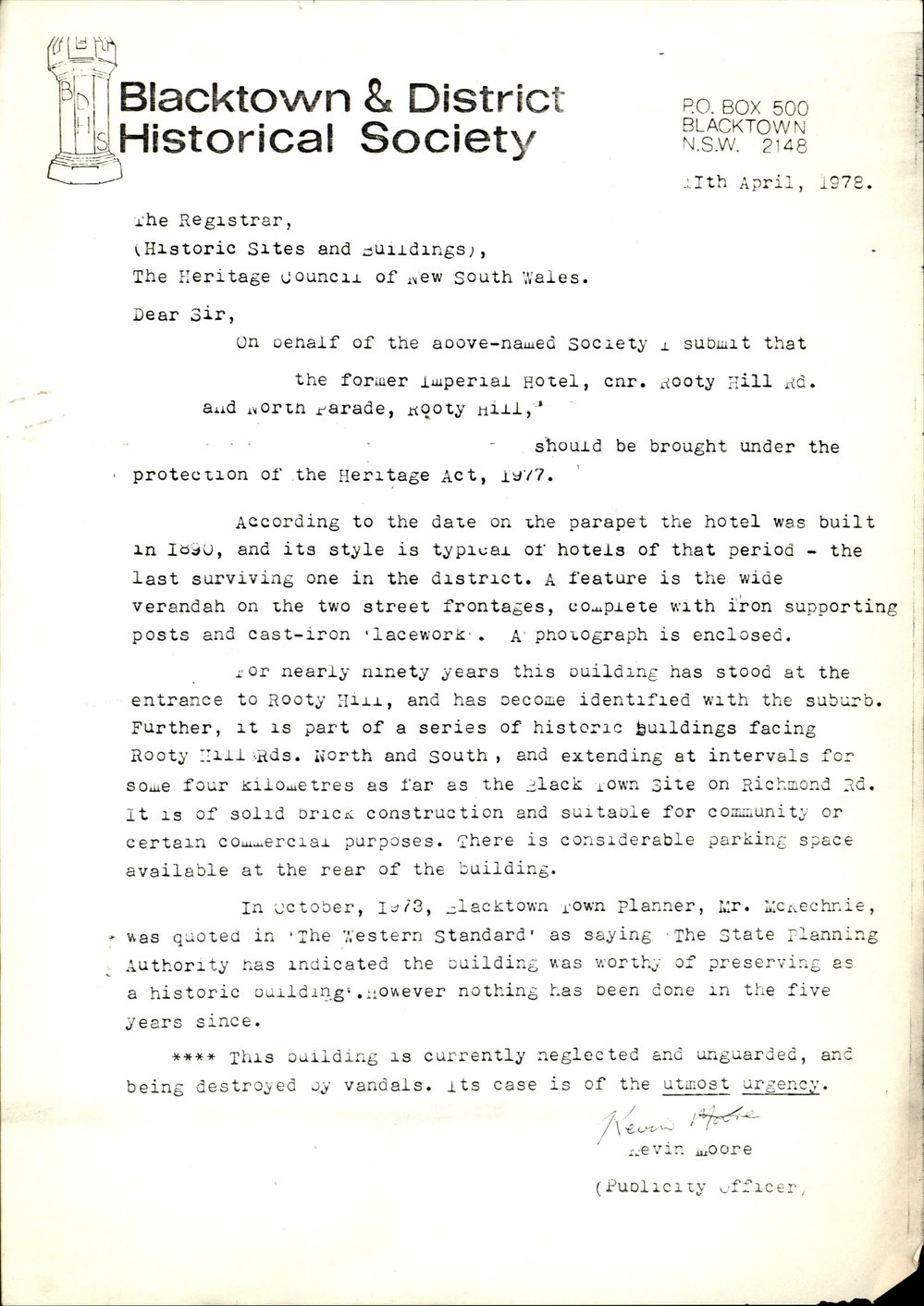 Recommendation for Imperial Hotel - Heritage Act, 1977