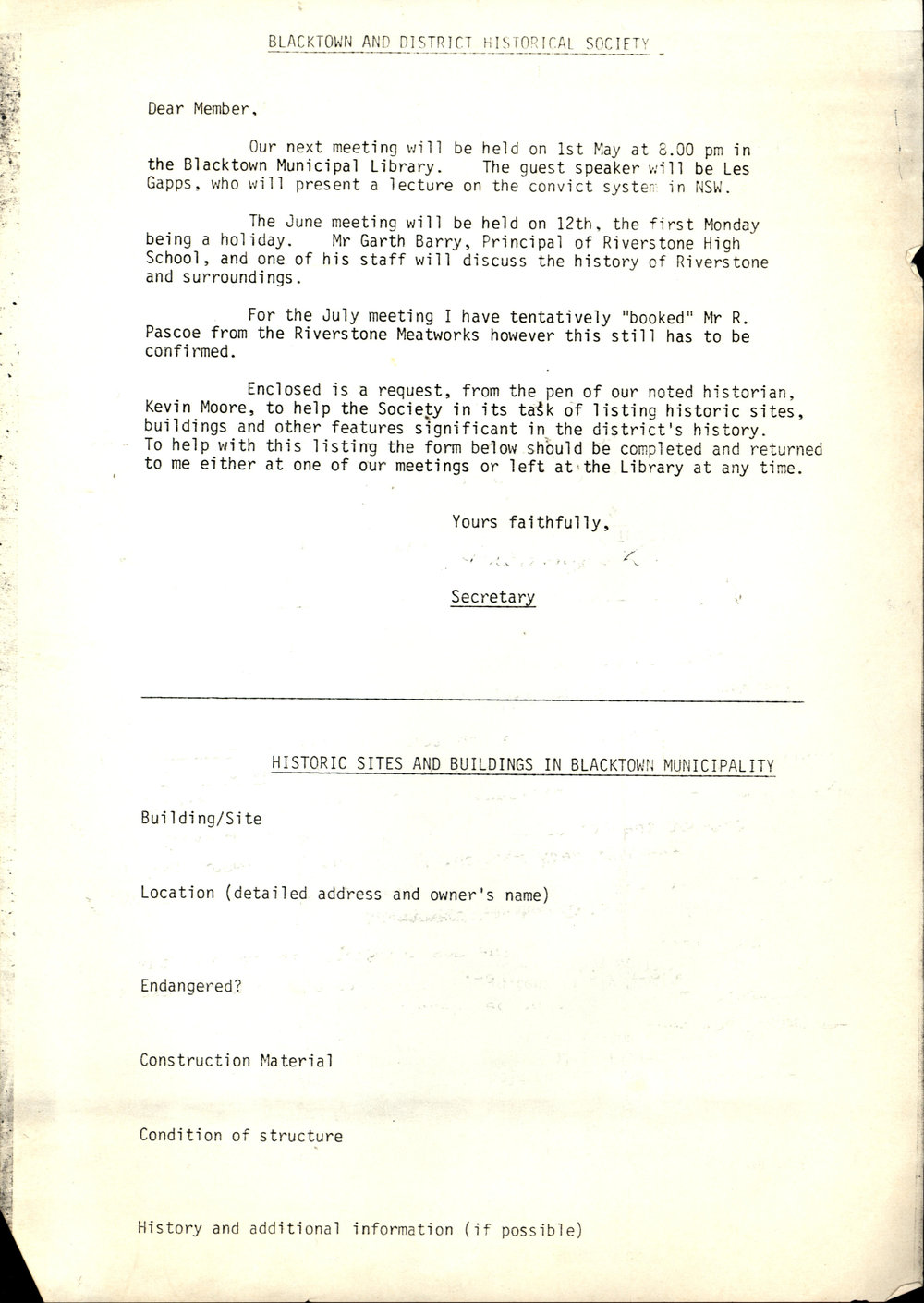 Blacktown and District Historical Society Meeting, n.d