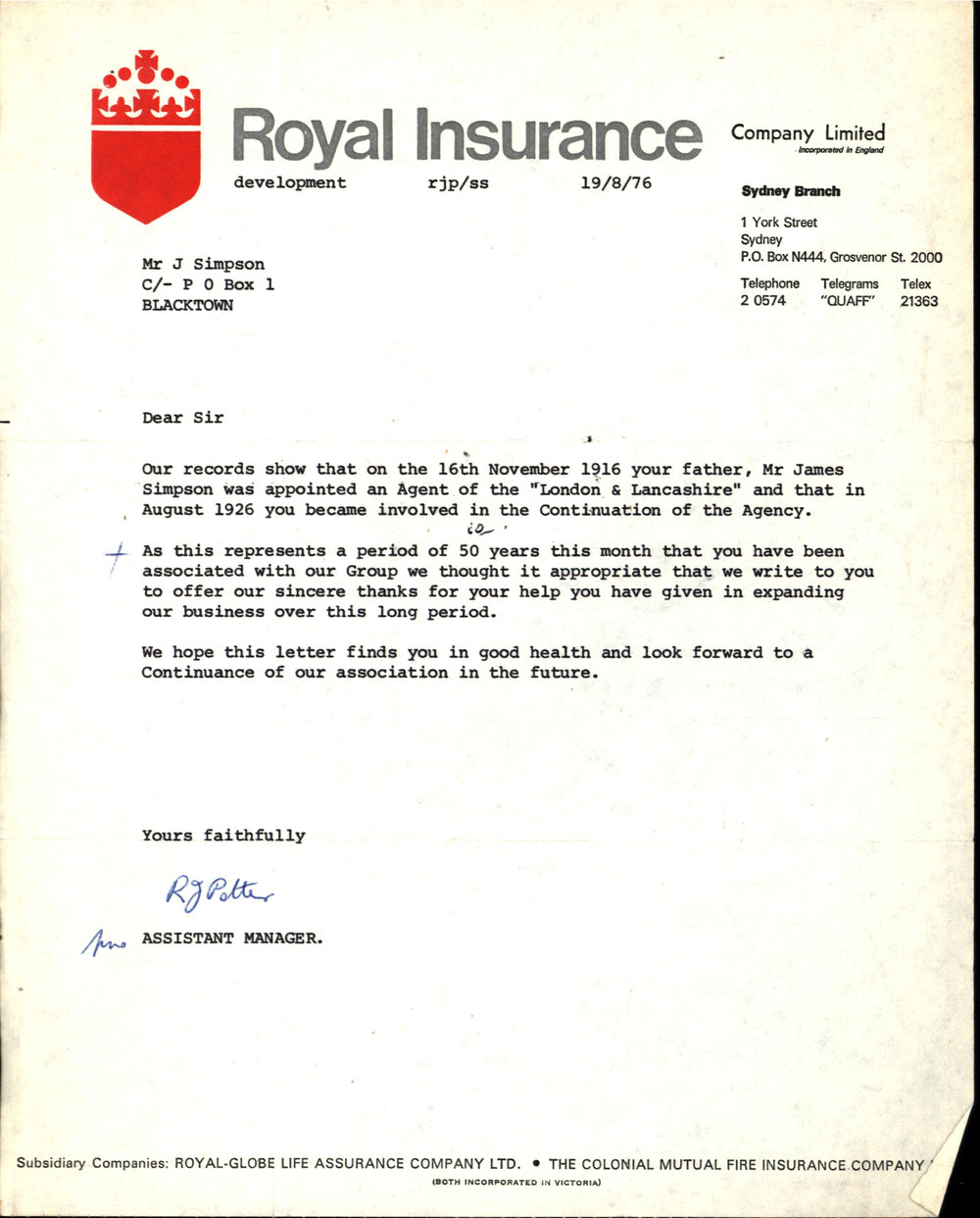 London and Lancashire Insurance, 1976