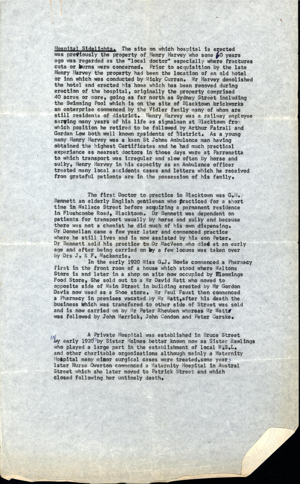 Notes on Local Doctors and Hospitals, n.d.